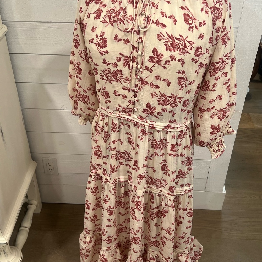 Dainty Jewells Red and Cream Floral Long Sleeve Dress - Picture 2 of 9